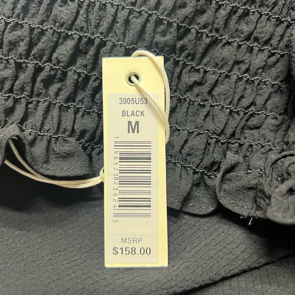 NWT MAX STUDIO Puff Sleeve Smocked Tassels Puff Sleeves Midi Dress in Black - Picture 9 of 9